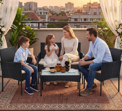 Signature Home 4-delige Tuinset PE Polyrattan – Inclusief Tafel, Stoelen & Bank Zwart Taupe