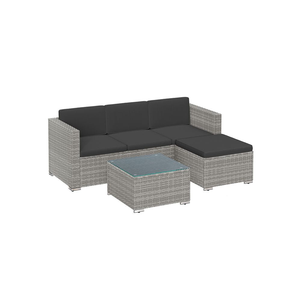 Signature Home Polyrattan Balkonset met Kussens en Glazen Tafel – Tuinset van PE Rotan, Comfortabele Balkon Meubels voor Buiten