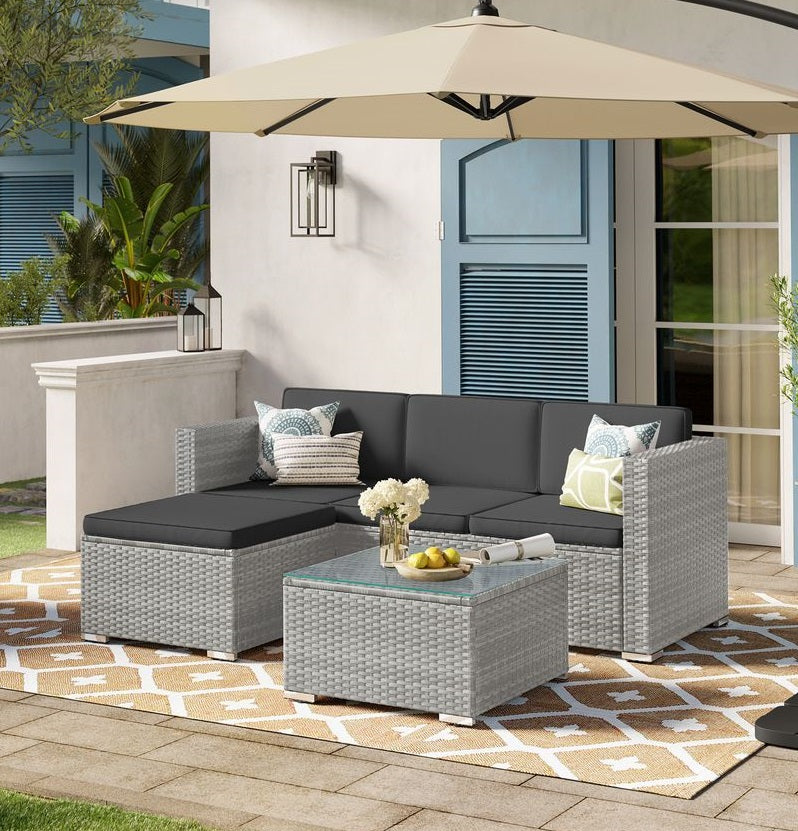 Signature Home Polyrattan Balkonset met Kussens en Glazen Tafel – Tuinset van PE Rotan, Comfortabele Balkon Meubels voor Buiten