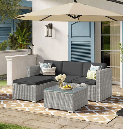 Signature Home Polyrattan Balkonset met Kussens en Glazen Tafel – Tuinset van PE Rotan, Comfortabele Balkon Meubels voor Buiten