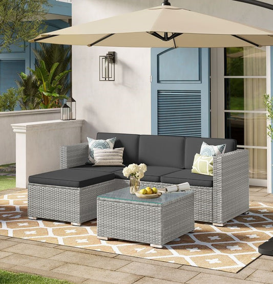 Signature Home Polyrattan Balkonset met Kussens en Glazen Tafel – Tuinset van PE Rotan, Comfortabele Balkon Meubels voor Buiten