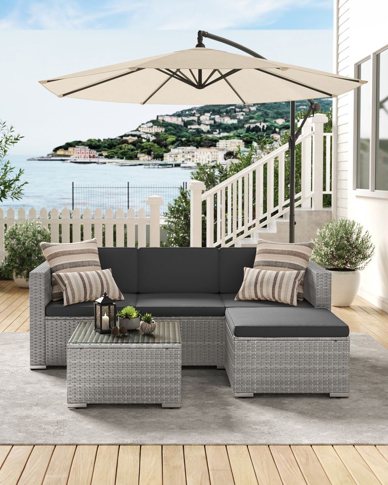Signature Home Polyrattan Balkonset met Kussens en Glazen Tafel – Tuinset van PE Rotan, Comfortabele Balkon Meubels voor Buiten