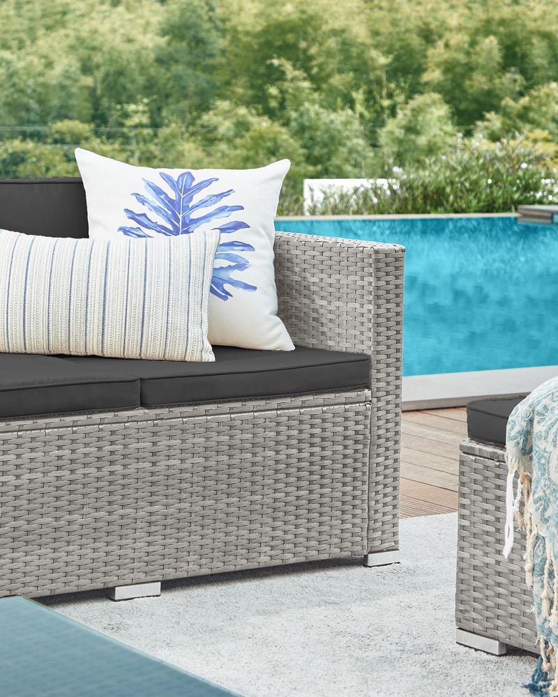 Signature Home Polyrattan Balkonset met Kussens en Glazen Tafel – Tuinset van PE Rotan, Comfortabele Balkon Meubels voor Buiten