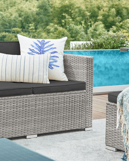 Signature Home Polyrattan Balkonset met Kussens en Glazen Tafel – Tuinset van PE Rotan, Comfortabele Balkon Meubels voor Buiten