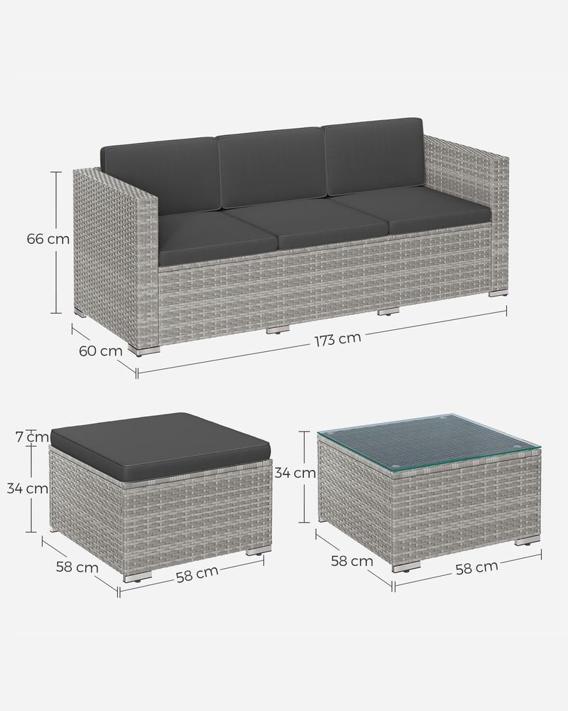 Signature Home Polyrattan Balkonset met Kussens en Glazen Tafel – Tuinset van PE Rotan, Comfortabele Balkon Meubels voor Buiten