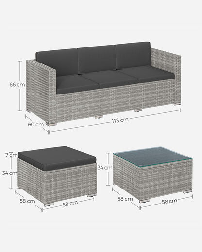 Signature Home Polyrattan Balkonset met Kussens en Glazen Tafel – Tuinset van PE Rotan, Comfortabele Balkon Meubels voor Buiten