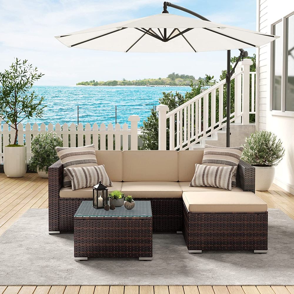 Signature Home Tuinbank met Tafel – Moderne Tuin Sofa Set voor Balkon en Terras, Comfortabel & Weerbestendig Design