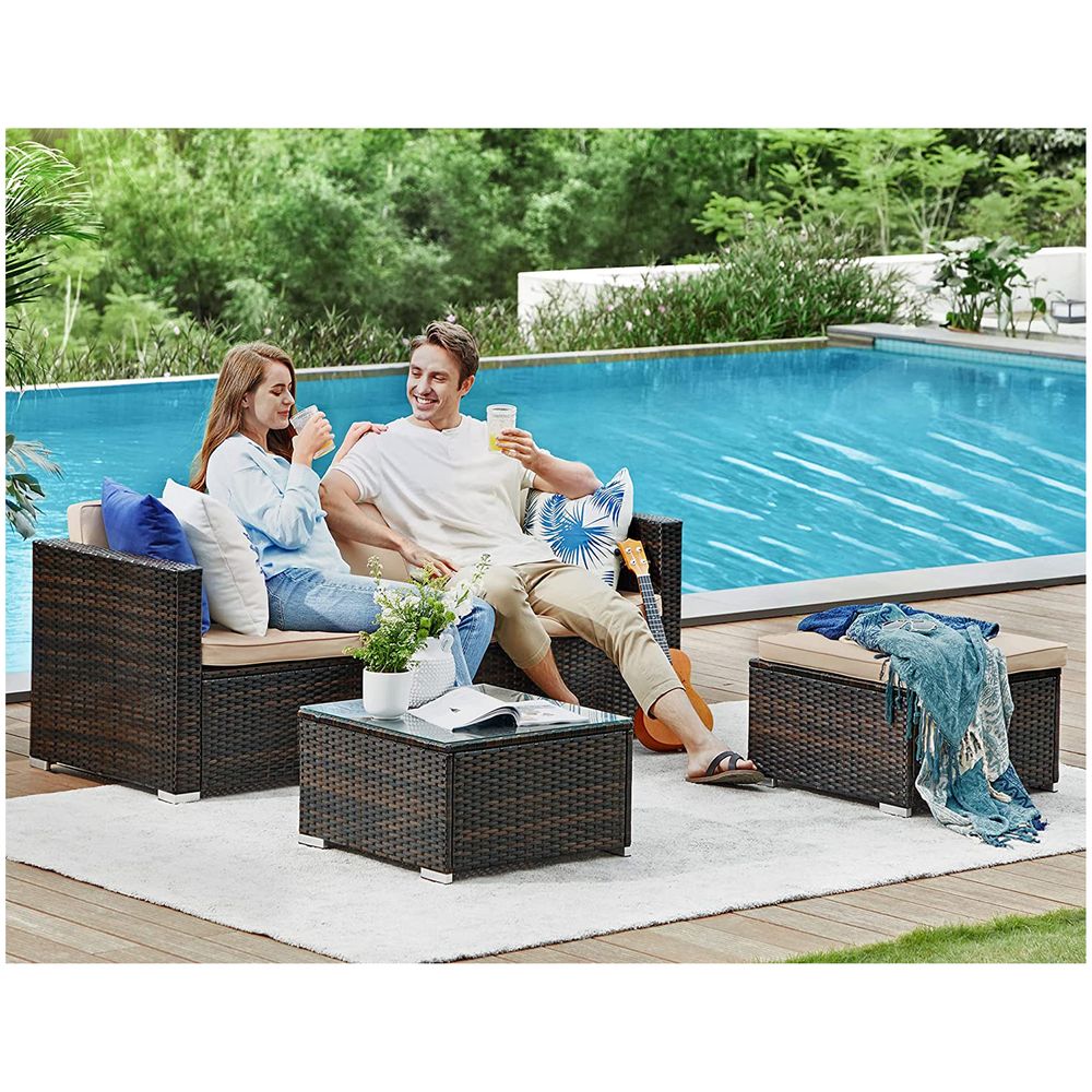 Signature Home Tuinbank met Tafel – Moderne Tuin Sofa Set voor Balkon en Terras, Comfortabel & Weerbestendig Design