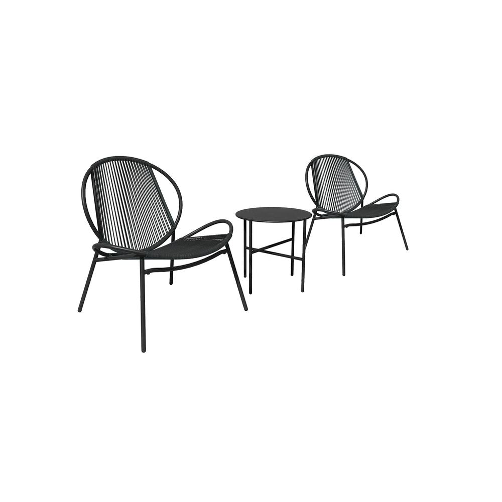 Signature Home Balkonset 3-delig – Bistroset met Tafel en 2 Stoelen, Balkon Meubels, Tuinset in Inktzwart