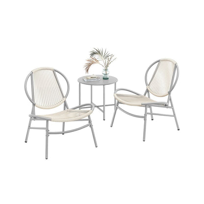 Signature Home Tuinset 3-delig – Polyrattan Balkonset met Tafel en 2 Stoelen, PE Rotan Tuinmeubels in Duifgrijs