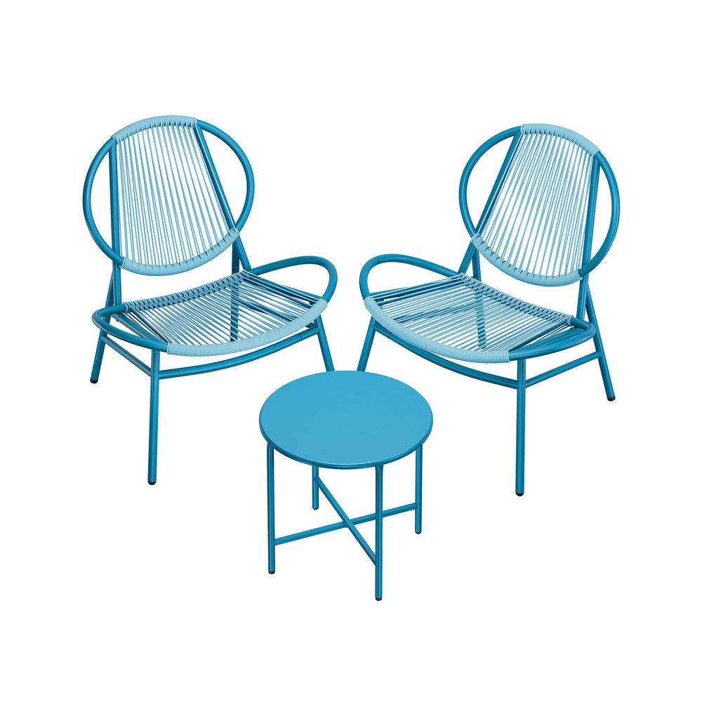 Signature Home Balkonset 3-delig – Tafel en 2 Stoelen, Bistroset Balkon Meubels, Tuinset in Zeeblauw