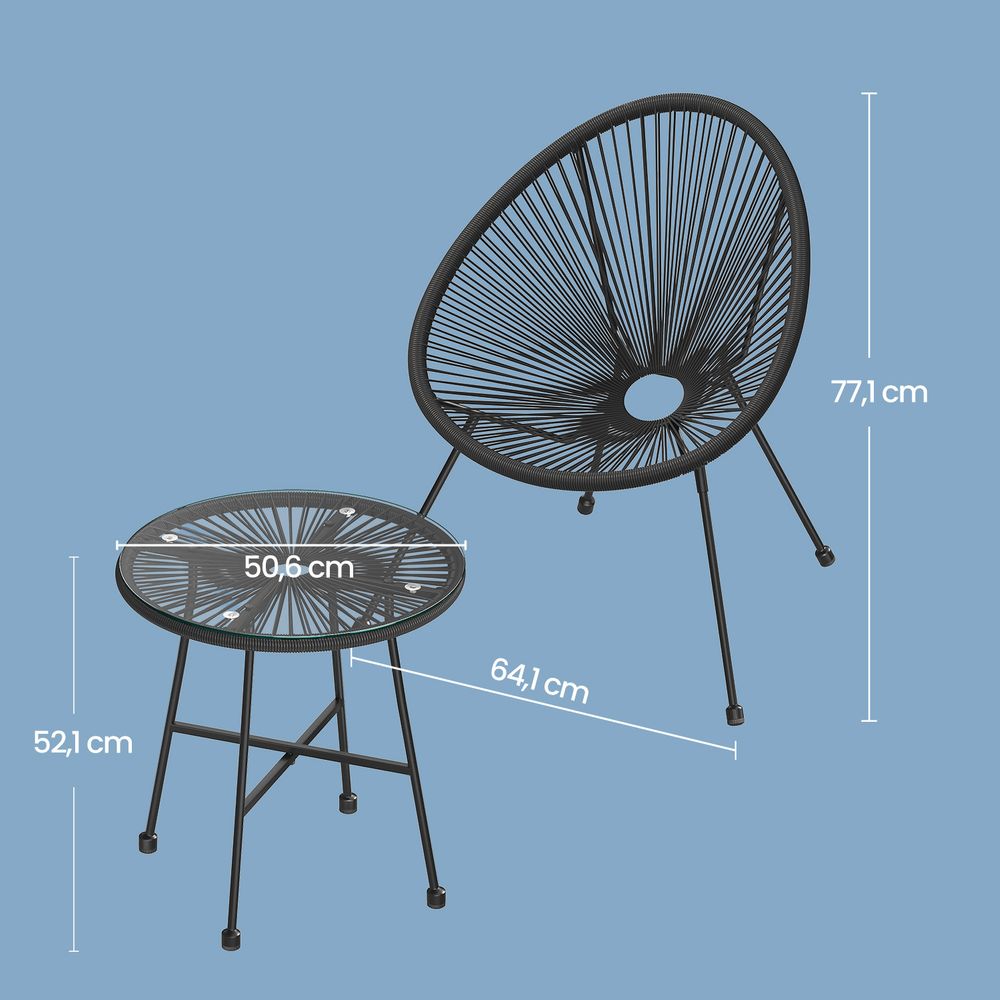 Signature Home 3-delige Balkonset – Tuinmeubelset met 2 Stoelen en Tafel, Compacte Balkon Meubels voor Tuin, Terras en Balkon