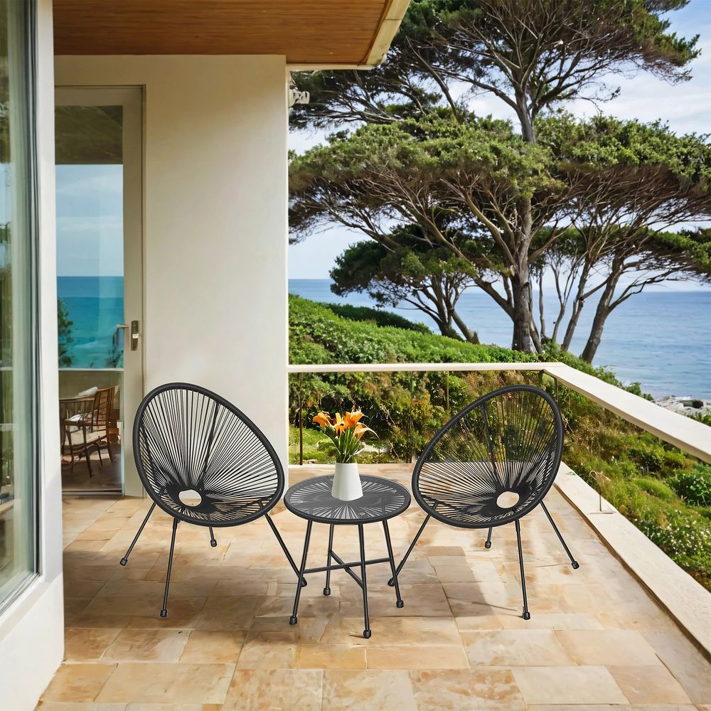 Signature Home 3-delige Balkonset – Tuinmeubelset met 2 Stoelen en Tafel, Compacte Balkon Meubels voor Tuin, Terras en Balkon