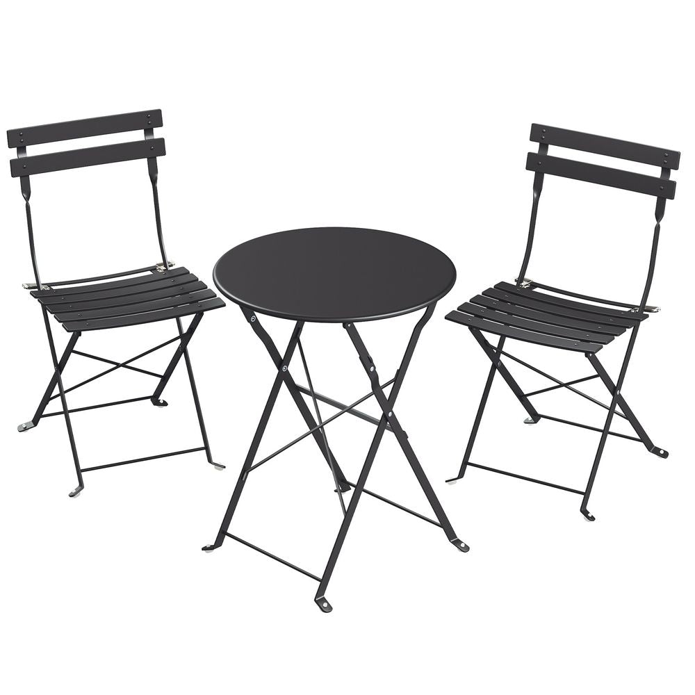 Signature Home 3-delige Balkonmeubelset met Opvouwbare Tafel en 2 Stoelen – Tuinmeubelset voor Balkon, Terras en Tuin