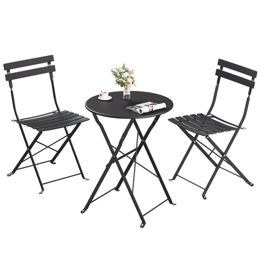 Signature Home 3-delige Balkonmeubelset met Opvouwbare Tafel en 2 Stoelen – Tuinmeubelset voor Balkon, Terras en Tuin