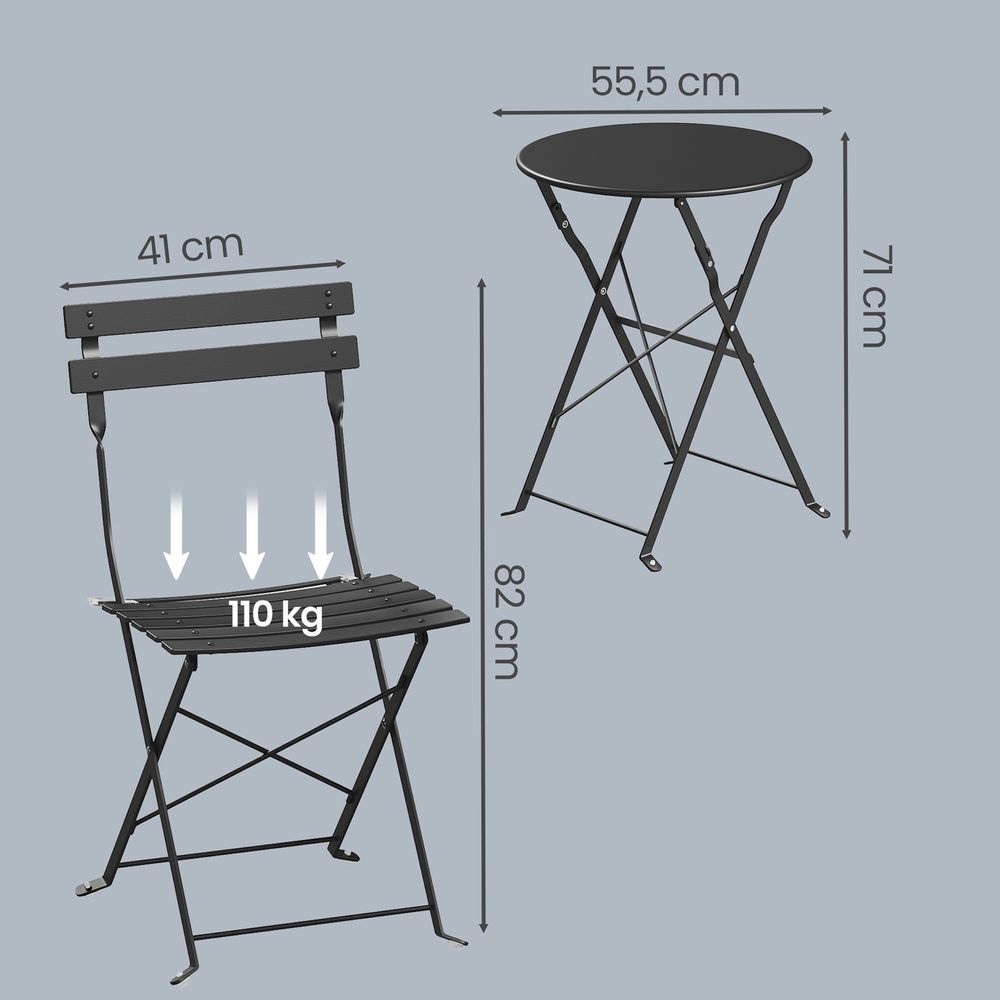Signature Home 3-delige Balkonmeubelset met Opvouwbare Tafel en 2 Stoelen – Tuinmeubelset voor Balkon, Terras en Tuin
