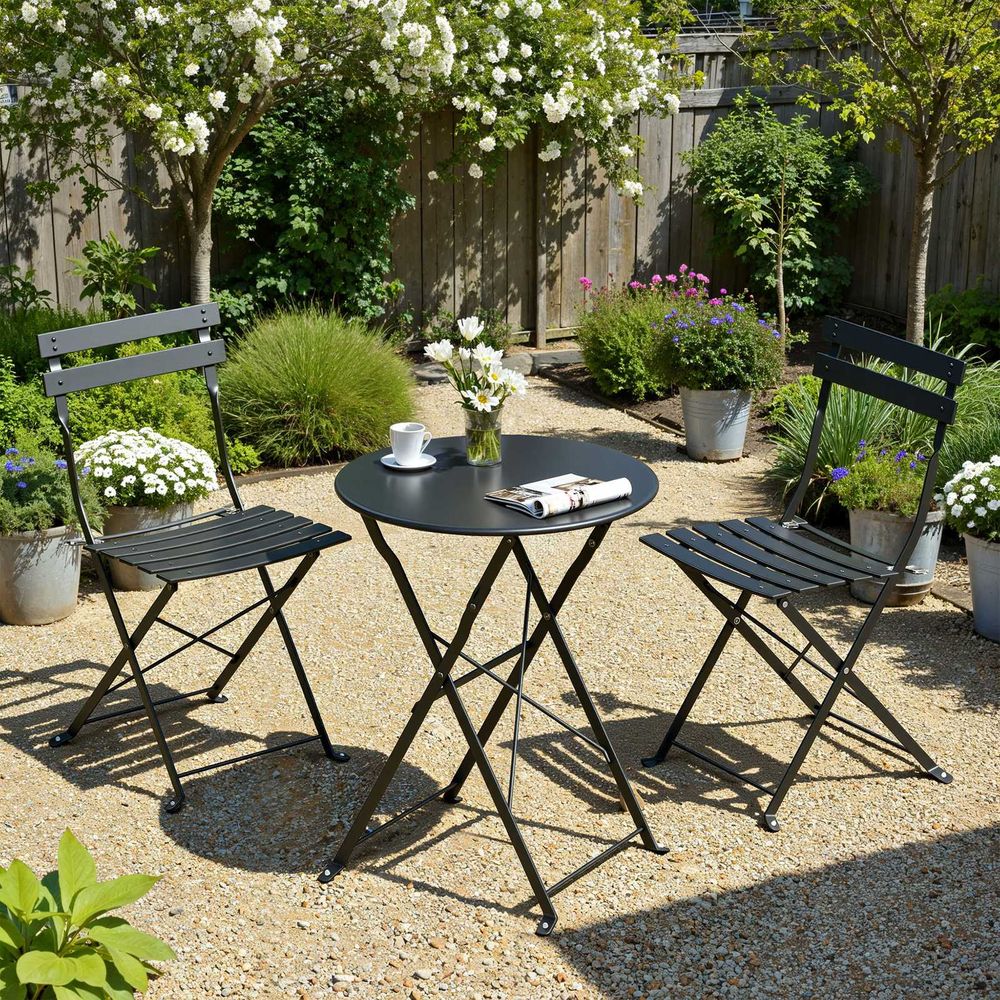 Signature Home 3-delige Balkonmeubelset met Opvouwbare Tafel en 2 Stoelen – Tuinmeubelset voor Balkon, Terras en Tuin