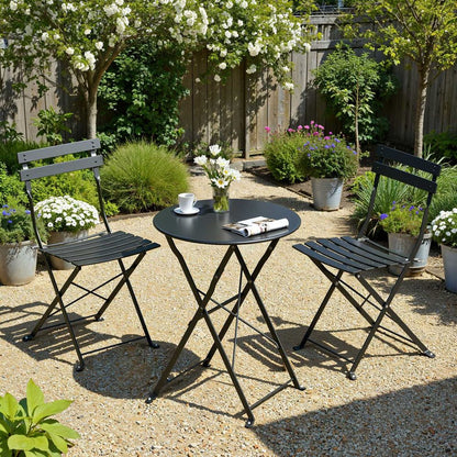 Signature Home 3-delige Balkonmeubelset met Opvouwbare Tafel en 2 Stoelen – Tuinmeubelset voor Balkon, Terras en Tuin