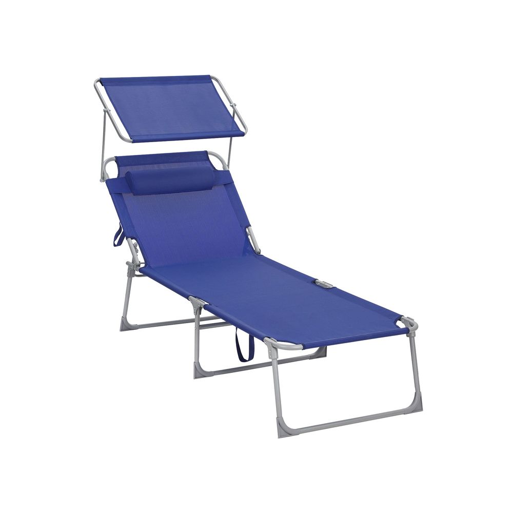 Signature Home Zonneligbed Donkerblauw met Hoes – Opvouwbare Ligstoel voor Tuin en Strand, Verstelbaar & Weerbestendig