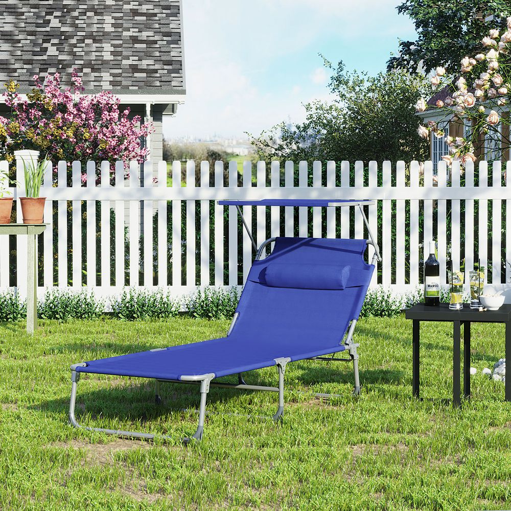 Signature Home Zonneligbed Donkerblauw met Hoes – Opvouwbare Ligstoel voor Tuin en Strand, Verstelbaar & Weerbestendig