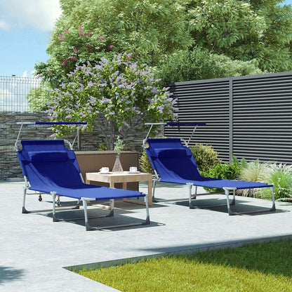 Signature Home Zonneligbed Donkerblauw met Hoes – Opvouwbare Ligstoel voor Tuin en Strand, Verstelbaar & Weerbestendig