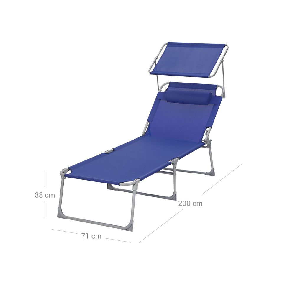 Signature Home Zonneligbed Donkerblauw met Hoes – Opvouwbare Ligstoel voor Tuin en Strand, Verstelbaar & Weerbestendig