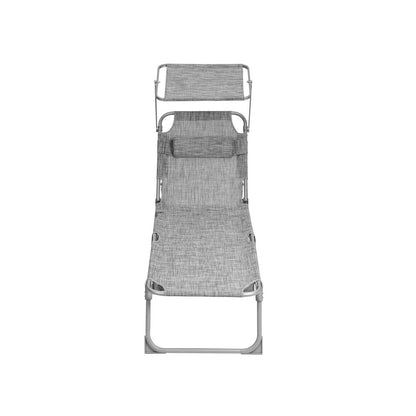 Signature Home Comfortabele Tuinligstoel met Hoofdsteun en Zonnescherm – Grijs Melange, Voor Zonnen en Relaxen