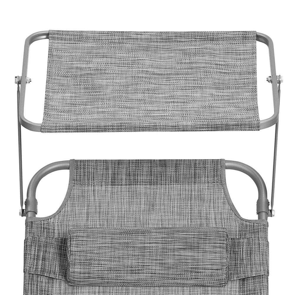 Signature Home Comfortabele Tuinligstoel met Hoofdsteun en Zonnescherm – Grijs Melange, Voor Zonnen en Relaxen