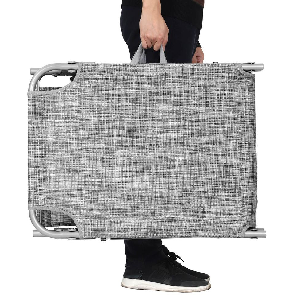 Signature Home Comfortabele Tuinligstoel met Hoofdsteun en Zonnescherm – Grijs Melange, Voor Zonnen en Relaxen