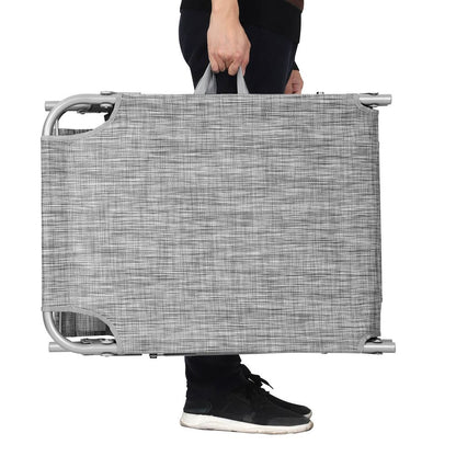 Signature Home Comfortabele Tuinligstoel met Hoofdsteun en Zonnescherm – Grijs Melange, Voor Zonnen en Relaxen