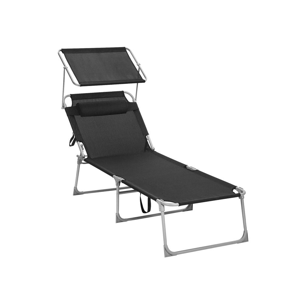 Signature Home Zonneligbed Antraciet/Grijs met Zijpaneel – Opvouwbare Ligstoel, Verstelbaar & Weerbestendig voor Tuin, Strand en Camping