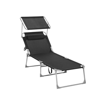 Signature Home Zonneligbed Antraciet/Grijs met Zijpaneel – Opvouwbare Ligstoel, Verstelbaar & Weerbestendig voor Tuin, Strand en Camping