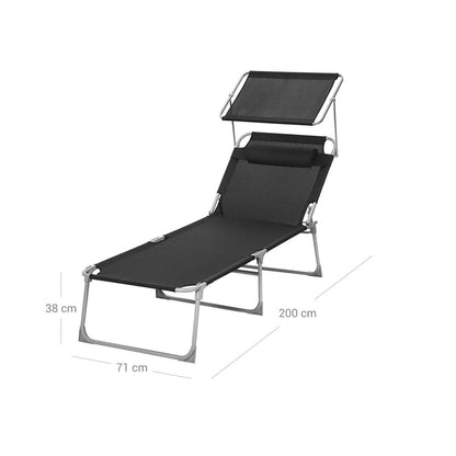 Signature Home Zonneligbed Zwart met Hoes – Opvouwbare Ligstoel, Verstelbaar & Weerbestendig voor Tuin, Strand en Camping