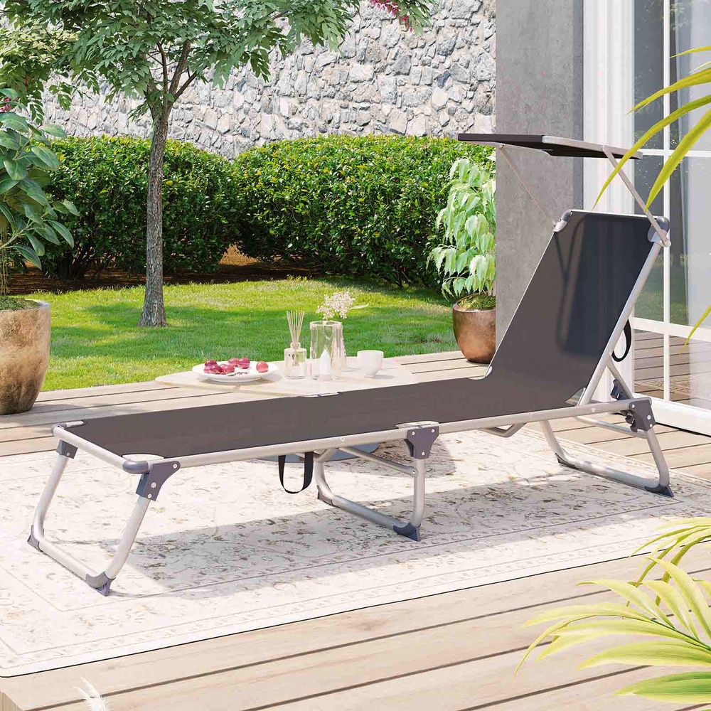 Signature Home Tuinligstoel met Zonnescherm – Comfortabele Ligstoel voor Tuin en Terras