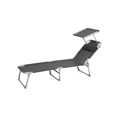 Signature Home Outdoor Ligstoel met Hoofdsteun en Zonnescherm – Duurzame Tuinmeubelen