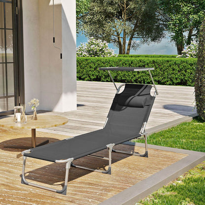 Signature Home Outdoor Ligstoel met Hoofdsteun en Zonnescherm – Duurzame Tuinmeubelen
