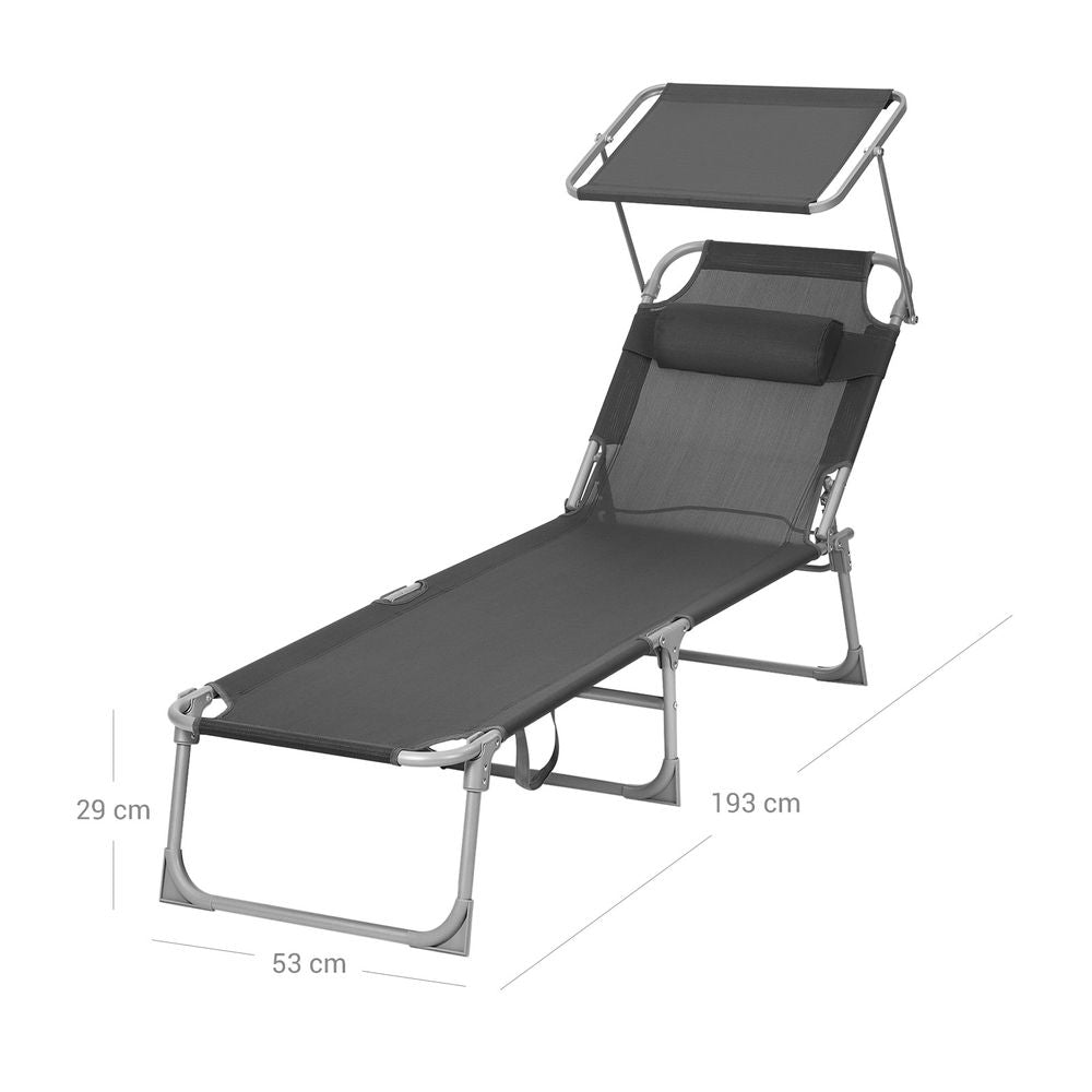 Signature Home Outdoor Ligstoel met Hoofdsteun en Zonnescherm – Duurzame Tuinmeubelen