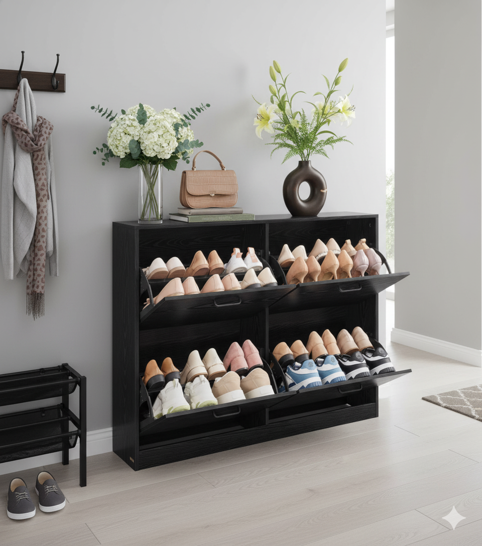 Miami Schoenenkast 4 kleppen - Schoenenrek Verstelbaar voor 16-28 paar schoenen