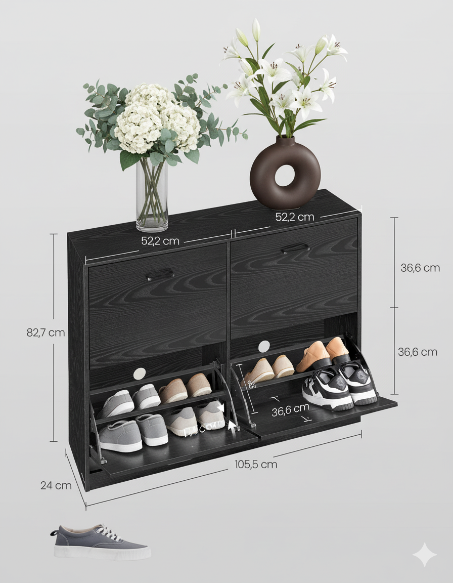 Miami Schoenenkast 4 kleppen - Schoenenrek Verstelbaar voor 16-28 paar schoenen