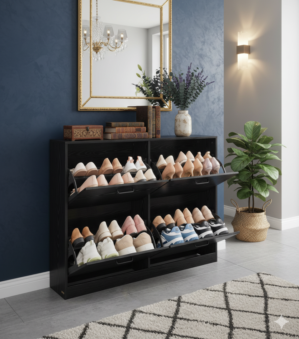 Miami Schoenenkast 4 kleppen - Schoenenrek Verstelbaar voor 16-28 paar schoenen