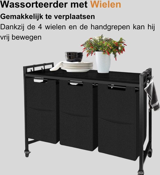  Laundry Sorter with Shelf and 4 Hooks