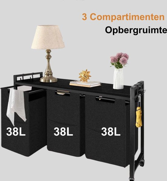 Laundry Sorter with Shelf and 4 Hooks