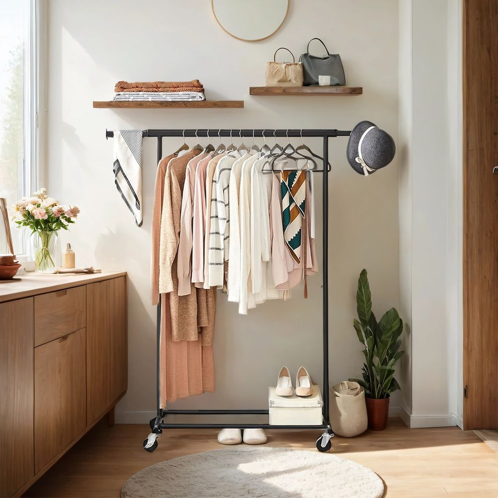 Signature Home Heavy Duty Kledingrek met Wielen – Uitschuifbaar Garderoberek – Sterke Metalen Kledingstang