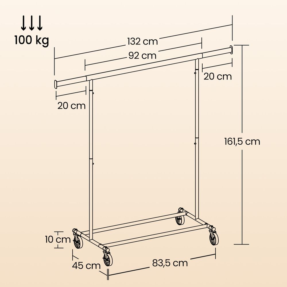 Signature Home Kledingrek op Wielen – Heavy Duty Metalen Garderoberek met Uitschuifbare Kledingstang, Verstelbaar en Verrijdbaar Kledingrek voor Slaapkamer, Hal of Winkel