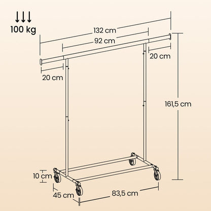 Signature Home Kledingrek op Wielen – Heavy Duty Metalen Garderoberek met Uitschuifbare Kledingstang, Verstelbaar en Verrijdbaar Kledingrek voor Slaapkamer, Hal of Winkel