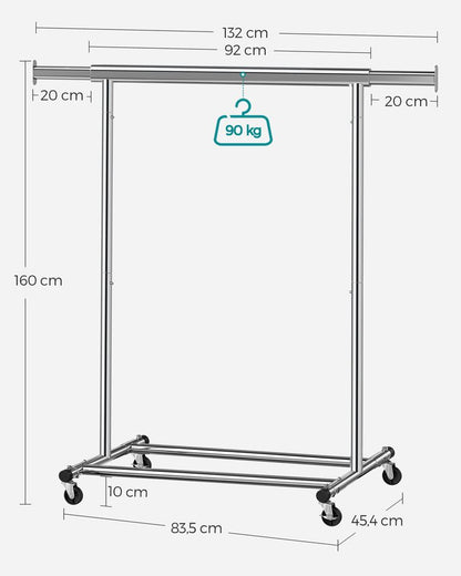 Signature Home Heavy Duty Kledingrek met Wielen – Metalen Garderoberek – 90 kg Draagvermogen