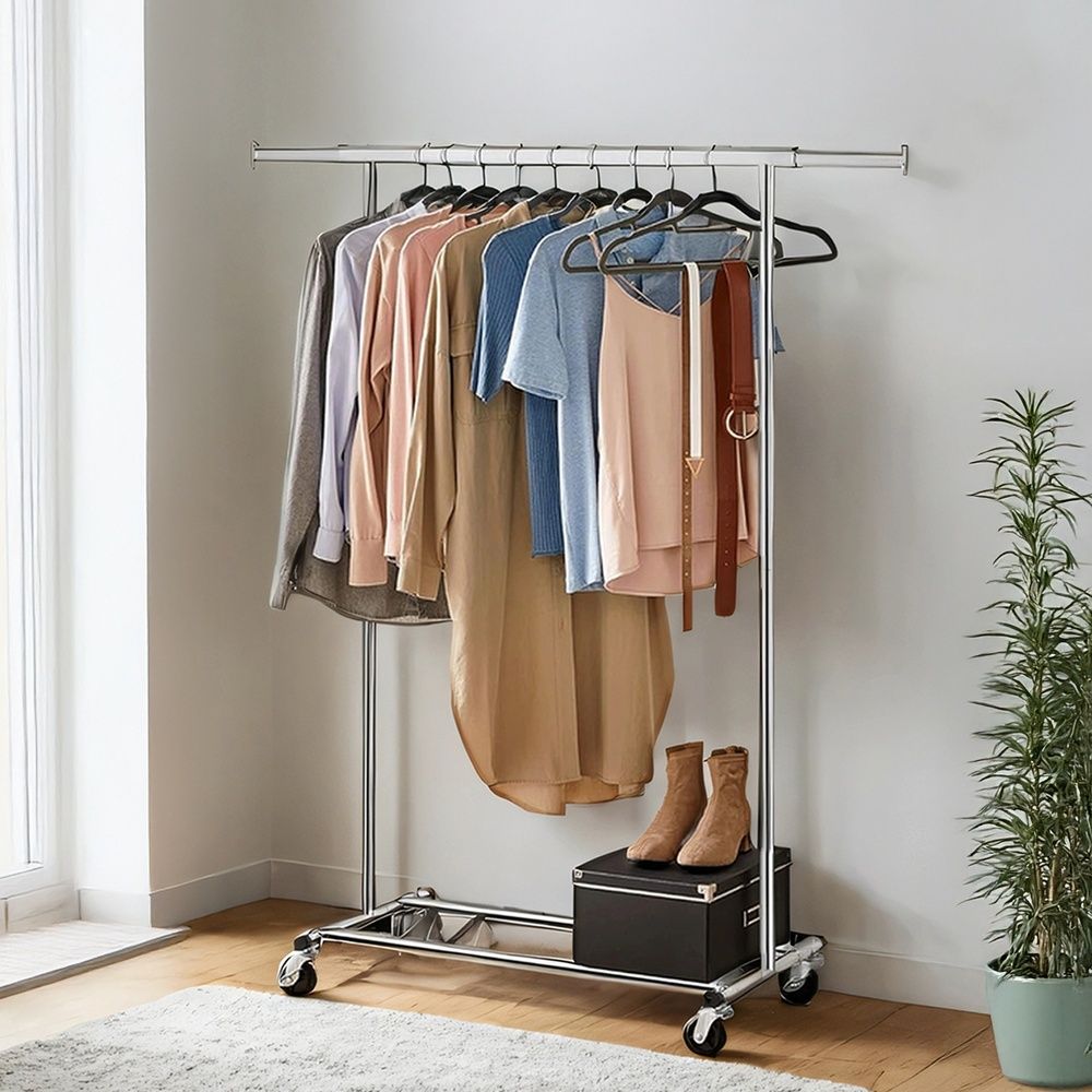 Signature Home Heavy Duty Kledingrek met Wielen – Uitschuifbaar Garderoberek – Verstelbare Kledingstang