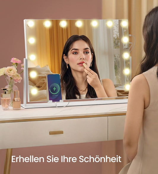 Hollywood spiegel met verlichting - make up spiegel - drie lichtstanden - wit