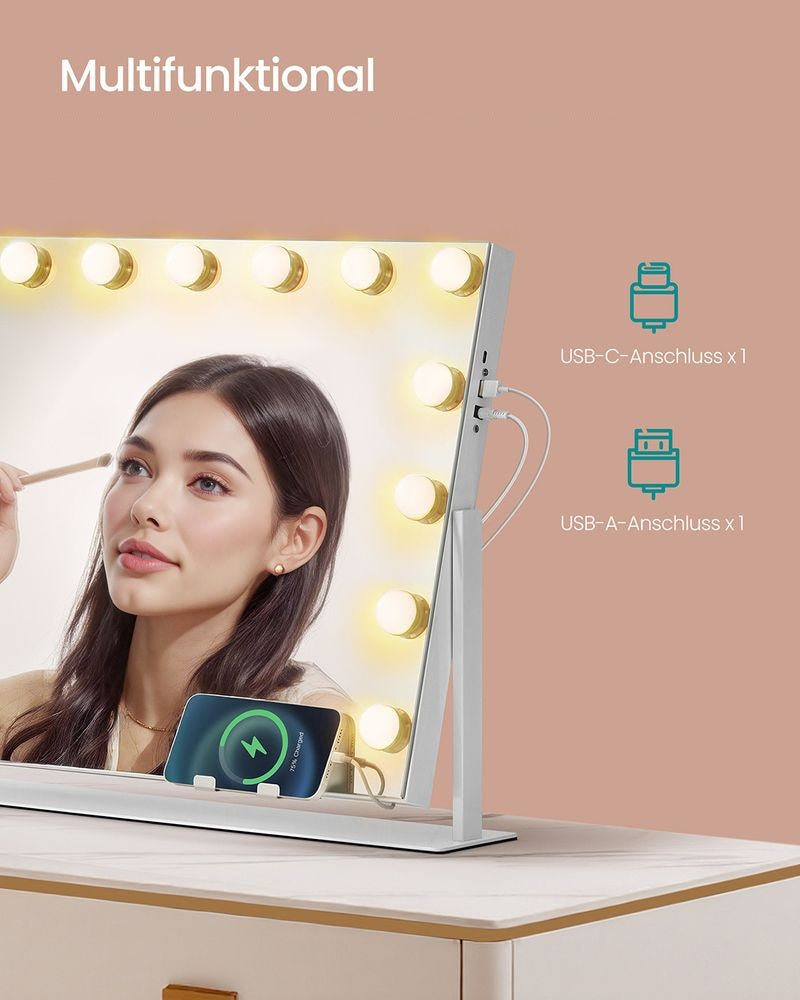 Hollywood spiegel met verlichting - make up spiegel - drie lichtstanden - wit