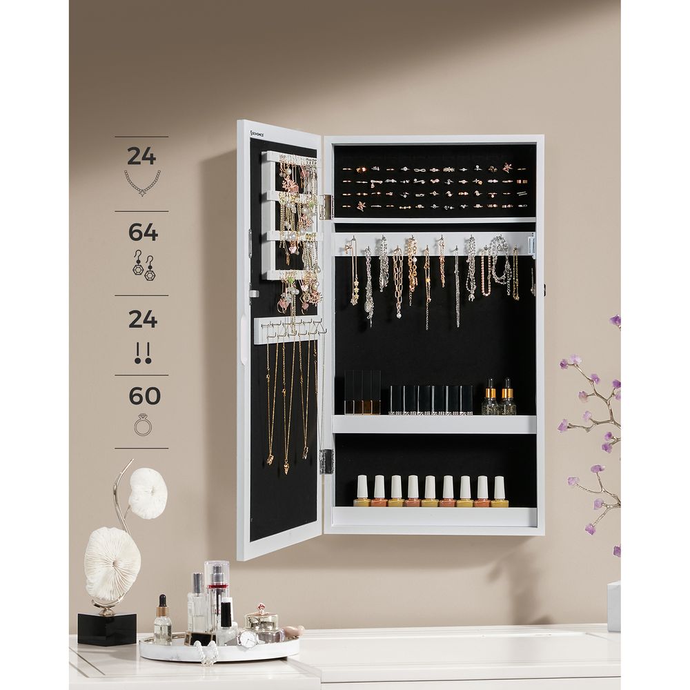 Crewe Design Hangende Sieradenkast met Spiegel en Multifunctionele Indeling – Perfect voor Kettingen, Ringen, Armbanden en Accessoires